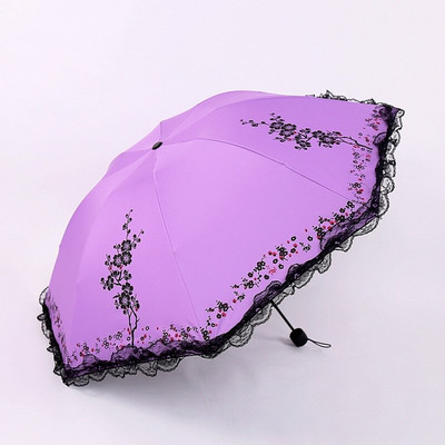 Princezná Sun Dvojitý čipkovaný slnečník s klenutým UV žiarením, trojitý skladací dámsky motýlí potlač, proti slnku, nepremokavý ružový slnečník