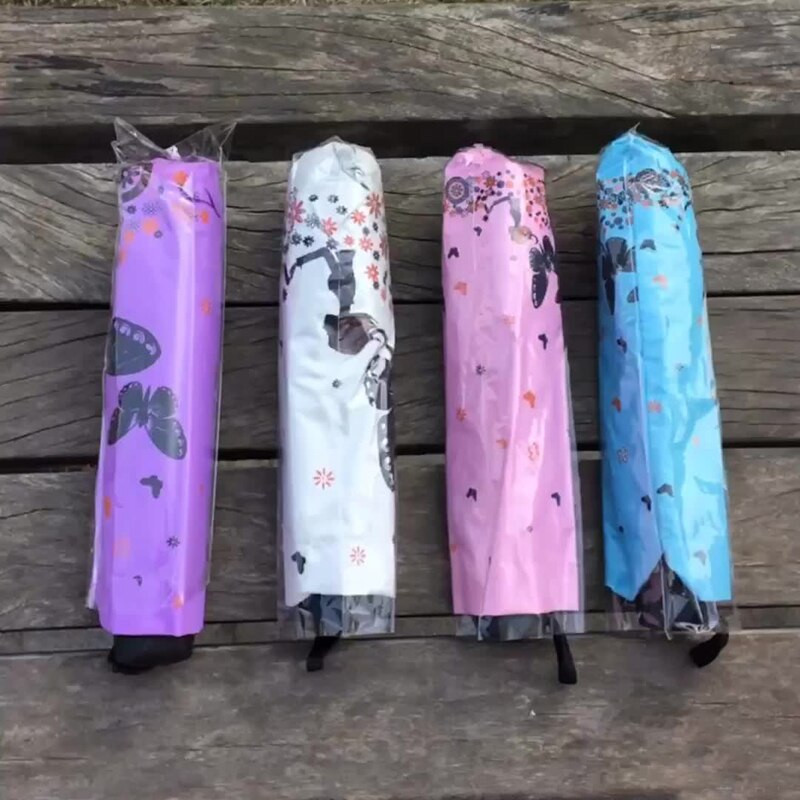 Princezná Sun Dvojitý čipkovaný slnečník s klenutým UV žiarením, trojitý skladací dámsky motýlí potlač, proti slnku, nepremokavý ružový slnečník