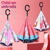 2021 Doprava zadarmo Horúci detský dvojvrstvový reverzný dáždnik s kreslenými zvieratkami, opaľovací krém, dlhý dáždnik pre chlapcov a dievčatá, rukoväť zadarmo