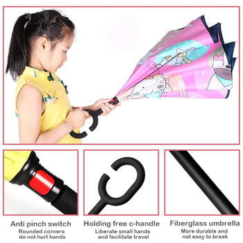 2021 Δωρεάν αποστολή Hot Children Double Layer Reverse Umbrella Cartoon Animal Animal Long Umbrella for boys Girls Free Handle