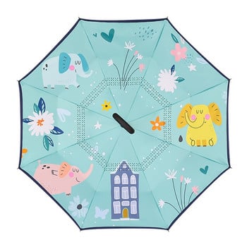 2021 Δωρεάν αποστολή Hot Children Double Layer Reverse Umbrella Cartoon Animal Animal Long Umbrella for boys Girls Free Handle