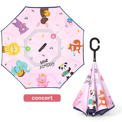 2021 Doprava zadarmo Horúci detský dvojvrstvový reverzný dáždnik s kreslenými zvieratkami, opaľovací krém, dlhý dáždnik pre chlapcov a dievčatá, rukoväť zadarmo