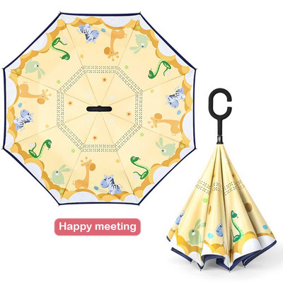 2021 Doprava zadarmo Horúci detský dvojvrstvový reverzný dáždnik s kreslenými zvieratkami, opaľovací krém, dlhý dáždnik pre chlapcov a dievčatá, rukoväť zadarmo