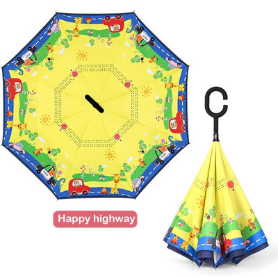 2021 Doprava zadarmo Horúci detský dvojvrstvový reverzný dáždnik s kreslenými zvieratkami, opaľovací krém, dlhý dáždnik pre chlapcov a dievčatá, rukoväť zadarmo