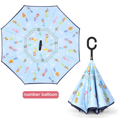 2021 Doprava zadarmo Horúci detský dvojvrstvový reverzný dáždnik s kreslenými zvieratkami, opaľovací krém, dlhý dáždnik pre chlapcov a dievčatá, rukoväť zadarmo