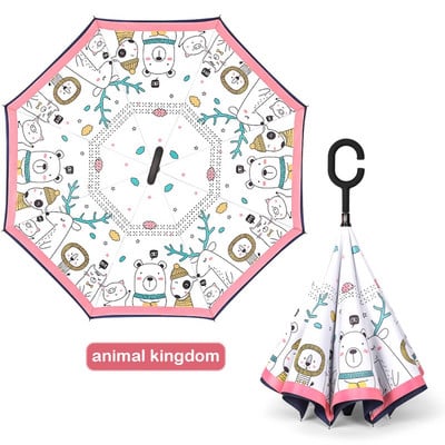 2021 Doprava zadarmo Horúci detský dvojvrstvový reverzný dáždnik s kreslenými zvieratkami, opaľovací krém, dlhý dáždnik pre chlapcov a dievčatá, rukoväť zadarmo