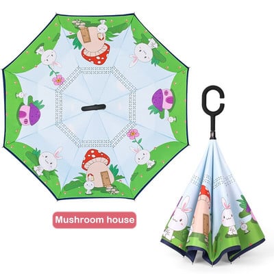 2021 Doprava zadarmo Horúci detský dvojvrstvový reverzný dáždnik s kreslenými zvieratkami, opaľovací krém, dlhý dáždnik pre chlapcov a dievčatá, rukoväť zadarmo