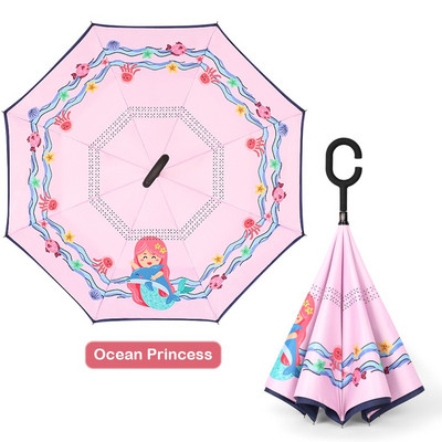 2021 Doprava zadarmo Horúci detský dvojvrstvový reverzný dáždnik s kreslenými zvieratkami, opaľovací krém, dlhý dáždnik pre chlapcov a dievčatá, rukoväť zadarmo