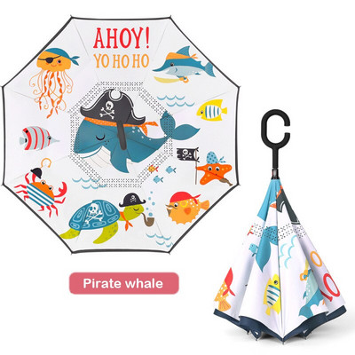 2021 Doprava zadarmo Horúci detský dvojvrstvový reverzný dáždnik s kreslenými zvieratkami, opaľovací krém, dlhý dáždnik pre chlapcov a dievčatá, rukoväť zadarmo