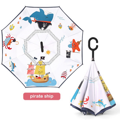 2021 Doprava zadarmo Horúci detský dvojvrstvový reverzný dáždnik s kreslenými zvieratkami, opaľovací krém, dlhý dáždnik pre chlapcov a dievčatá, rukoväť zadarmo