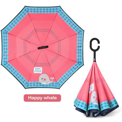 2021 Doprava zadarmo Horúci detský dvojvrstvový reverzný dáždnik s kreslenými zvieratkami, opaľovací krém, dlhý dáždnik pre chlapcov a dievčatá, rukoväť zadarmo