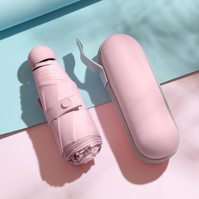 Prenosný slnečník s 6 rebrami, 90 cm, malý mini dáždnik, vinylový dáždnik s vreckom, ochrana pred slnkom a ultrafialovým žiarením.