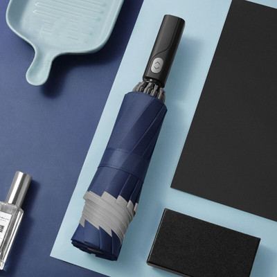 Vetruodolný spätne skladací automatický dáždnik proti dažďu pre mužov a ženy, 3-skladací dáždnik proti dažďu, 10 rebier, reflexný prúžok, prenosný slnečník