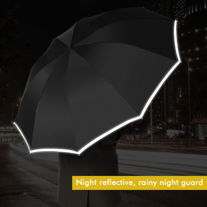 Vetruodolný spätne skladací automatický dáždnik proti dažďu pre mužov a ženy, 3-skladací dáždnik proti dažďu, 10 rebier, reflexný prúžok, prenosný slnečník