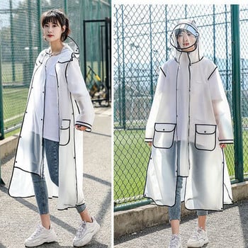 Дамски дъждобран Adult Fashion PEVA Clear Transparent Camping Rainwear Suit Водоустойчив дъждобран Пончо Палто Travel Ladies Rain Coat