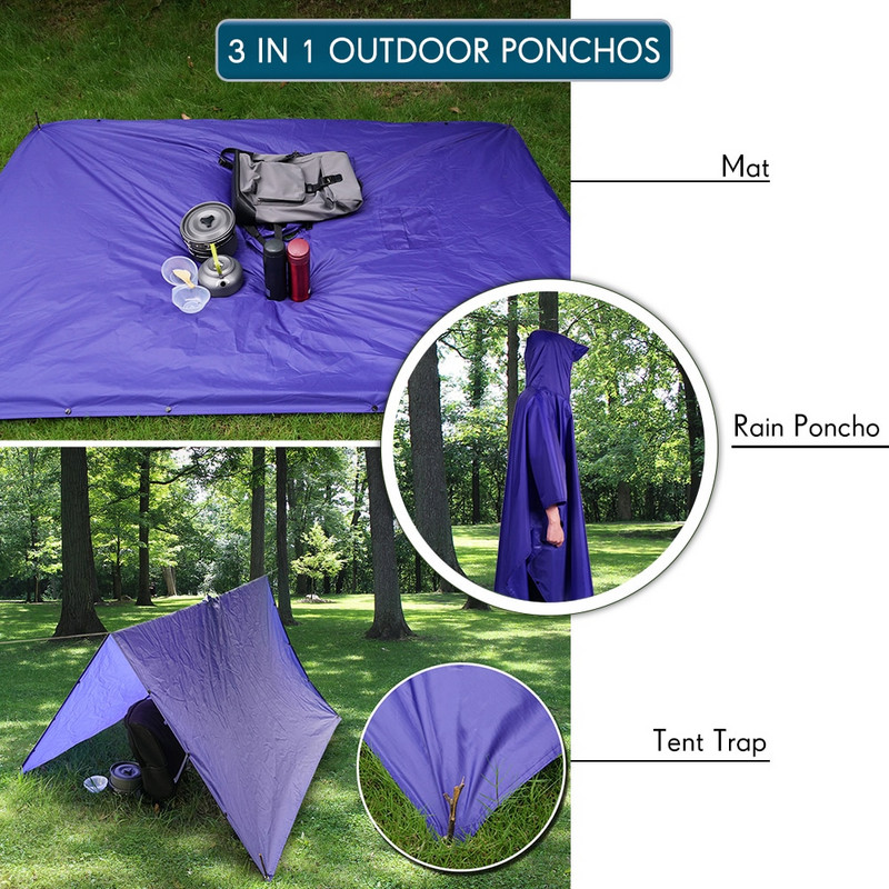 3 v 1 Vonkajšia vojenská pončo s kapucňou, nepremokavá pršiplášťová bunda pre mužov a ženy, vonkajší stan, pikniková podložka, motocyklová pršiplášťová bunda