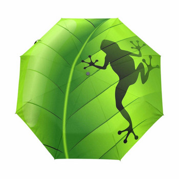 2022 Νέα Creative Frog Print Παιδική Ομπρέλα Αυτόματη Τρία Πτυσσόμενη Πράσινη Ομπρέλα Rain Γυναικεία αντηλιακή κρέμα Anti UV Μάρκα Ομπρέλα