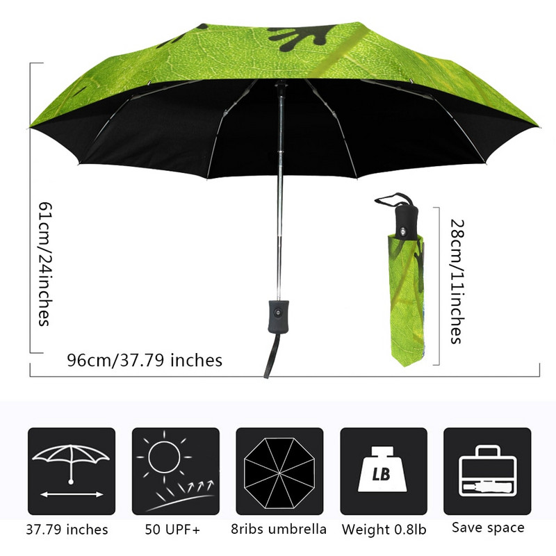 2022 Nový kreatívny detský dáždnik s potlačou žaby, automatický, trojskladací, zelený dáždnik, dámsky, opaľovací krém, anti UV ochrana, značkový slnečník