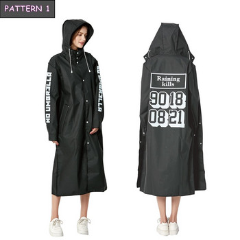 Модни дамски мъжки водоустойчиви големи черни дълги EVA дебела качулка Дъждобран Яке за пътуване на открито Непромокаемо дъждобран с чанта