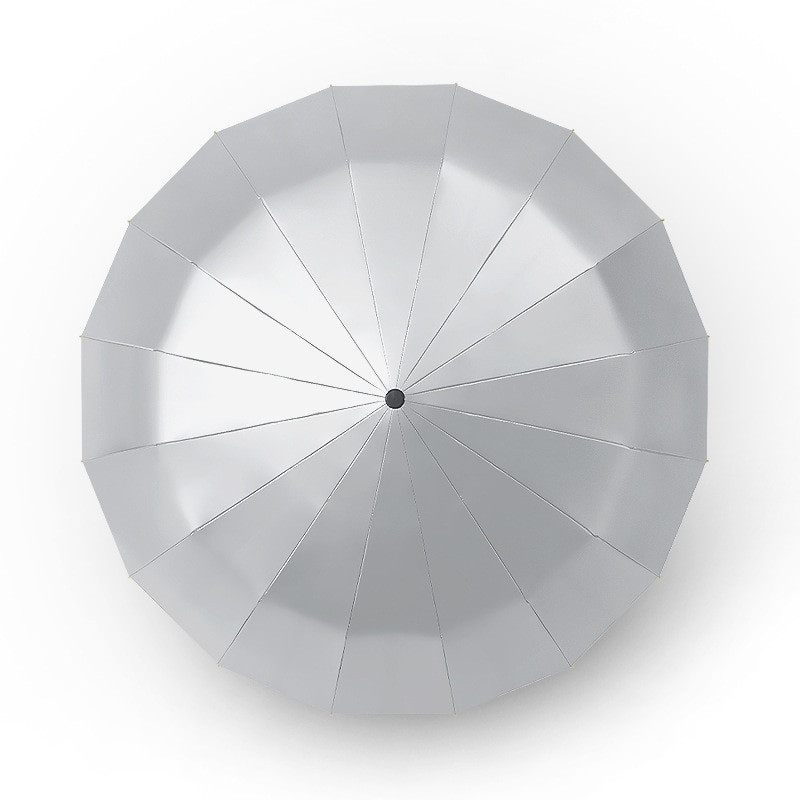 16-rebrový prenosný skladací dáždnik, titánovo strieborný, slnečný dáždnik na cesty, super opaľovací krém s UV filtrom UPF50+