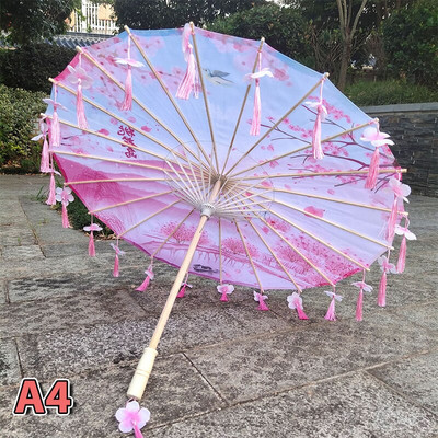 82 cm hodvábny látkový dámsky dáždnik s japonskými čerešňovými kvetmi a strapcami, dáždnik s lupeňmi v čínskom štýle, olejový papierový dáždnik