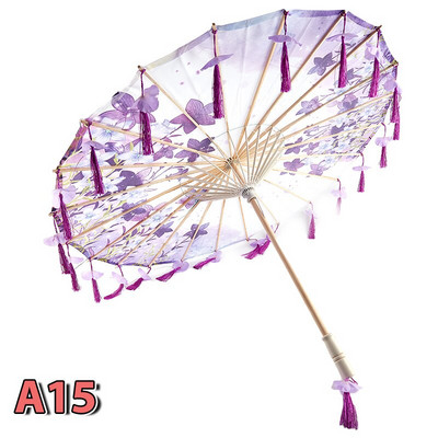 82 cm hodvábny látkový dámsky dáždnik s japonskými čerešňovými kvetmi a strapcami, dáždnik s lupeňmi v čínskom štýle, olejový papierový dáždnik