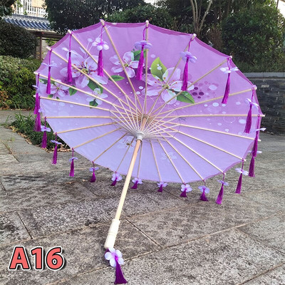 82 cm hodvábny látkový dámsky dáždnik s japonskými čerešňovými kvetmi a strapcami, dáždnik s lupeňmi v čínskom štýle, olejový papierový dáždnik