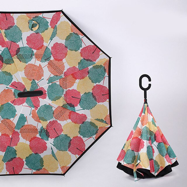 Spalvingas vėjui atsparus atbulinis sulankstomas skėtis Vyras Moterims Saulės Lietaus Automobilis Apversti skėčiai Dvisluoksniai Anti UV Savaime stovi Parapluie