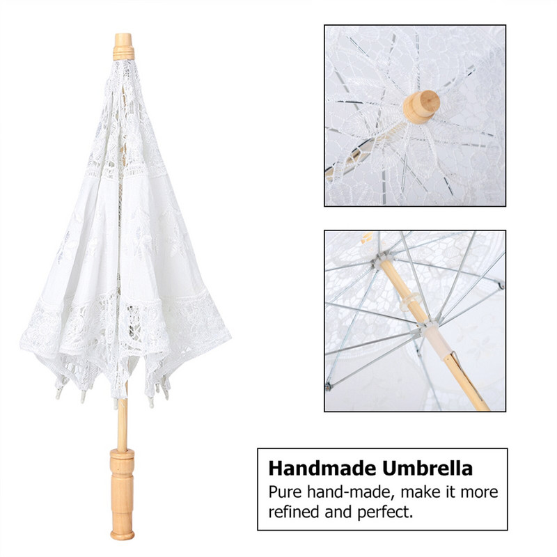 Fehér csipke esküvői esernyő színpadi előadás kézműves esernyő ünnepi dekorációhoz, esküvői fotózáshoz