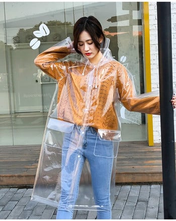 Възрастни прозрачни eva дълги дамски мъжки модни дъждобрани якета момиче модни прозрачни качулки Непромокаеми външни пътни дъждобрани