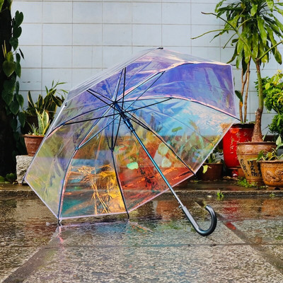 INS Dáždnik s meniacou sa farbou, dlhá rukoväť, priehľadný dúhový dáždnik, slnečník, dáždnik proti dažďu, slnečník, darček pre dievčatá SY192