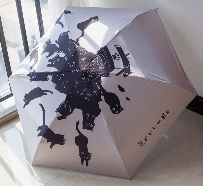 Model de pisici de desene animate Umbrelă pliabilă în 3 femei Umbrelă pliabilă UV rezistentă la ploaie Umbrelă de soare ploaie Umbrele de soare rezistente la vânt Copii