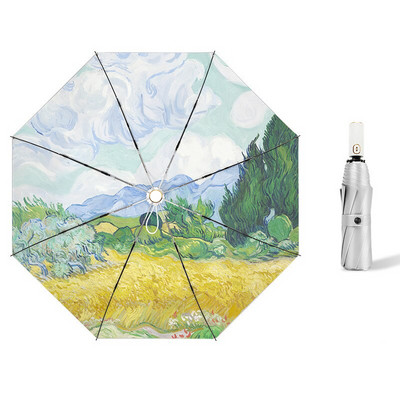 Olejomaľba Priehľadný dáždnik Dažďový dáždnik Dámske automatické a mini dáždniky 8 rebier Vetruodolný dáždnik Paraguas Slnečný UV slnečník Vonkajší