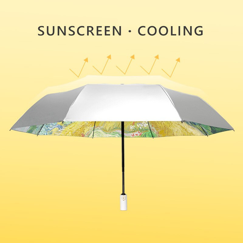Olejomaľba Priehľadný dáždnik Dažďový dáždnik Dámske automatické a mini dáždniky 8 rebier Vetruodolný dáždnik Paraguas Slnečný UV slnečník Vonkajší