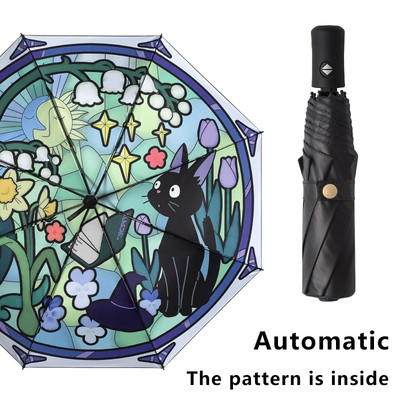 Plne automatický dáždnik pre ženy, mačka, vetruodolný, opaľovací krém, UV ochrana, skladací dáždnik, dievčenský nepremokavý dáždnik, paraguas