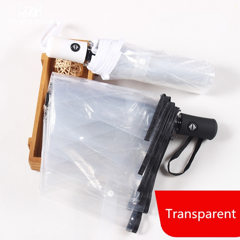 Priehľadný automatický dáždnik proti dažďu, 8 rebier, čierny, vetruodolný, automatický skladací dáždnik pre mužov a ženy, cestovanie, biznis, skladací slnečník do auta