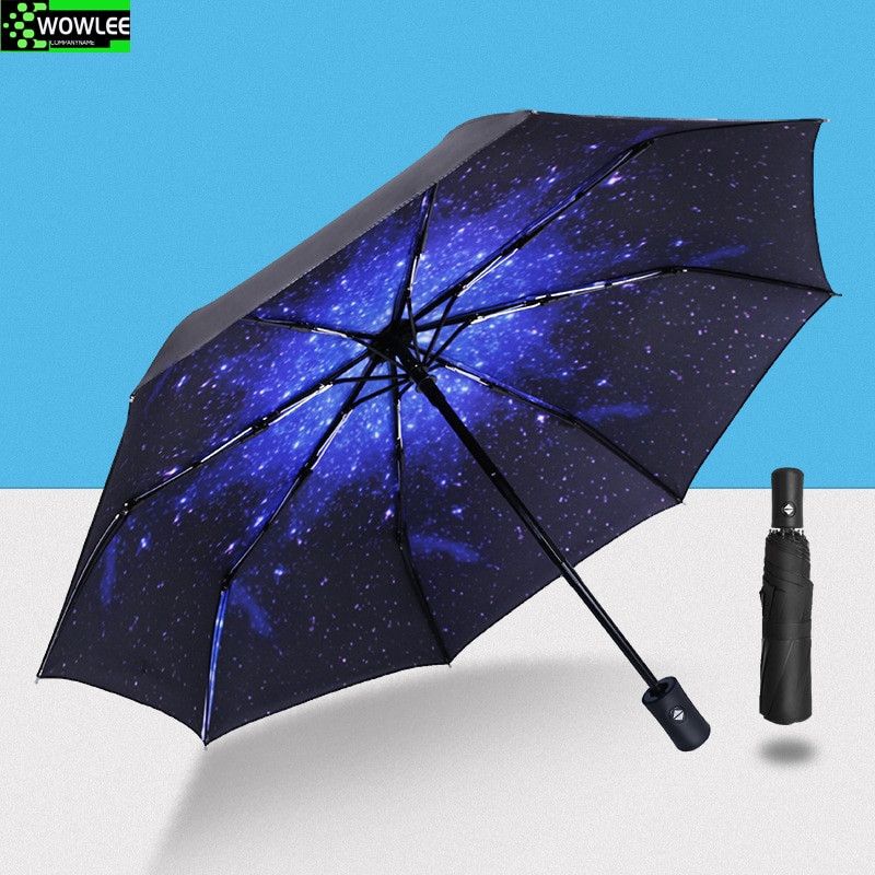 Hviezdna obloha Retro automatické dáždniky Kompaktný slnečný dáždnik pre mužov Skladací cestovný dáždnik pre ženy Dáždnik proti dažďu Čierny dáždnik