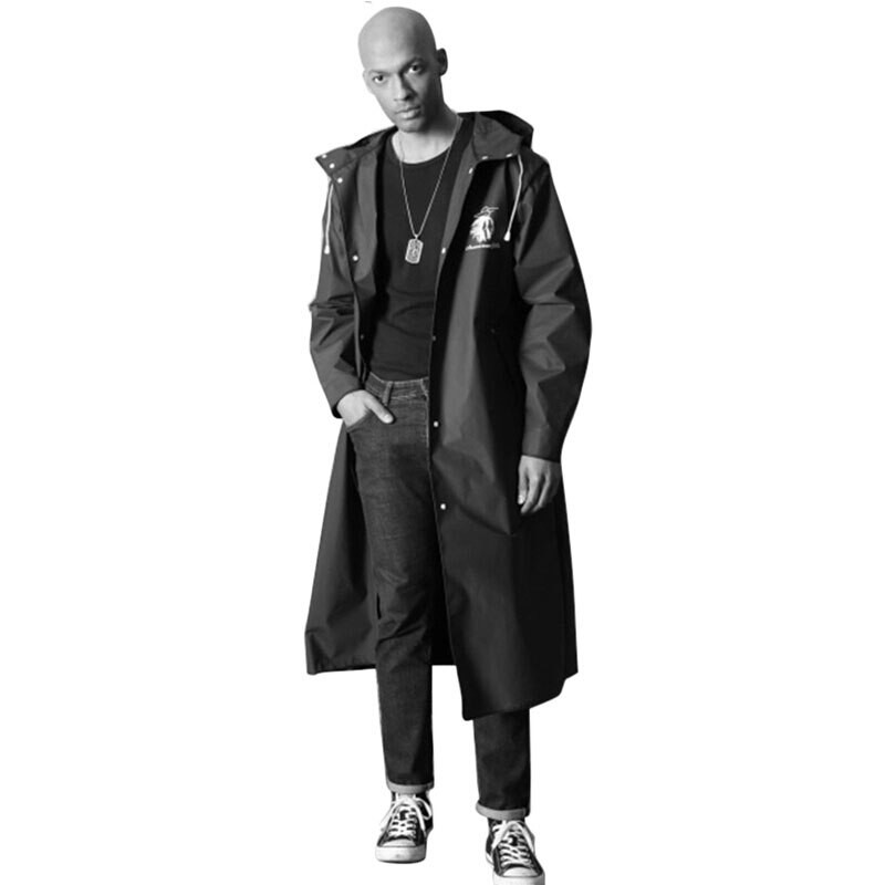 Negru de modă pentru adulți, impermeabilă, lungă, haină de ploaie, femei, bărbați, cu glugă, pentru drumeții în aer liber, călătorii, pescuit, alpinism, îngroșat