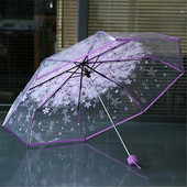Cherry Flower Transparent Umbrella Anti-UV 3 Fold Clear Sun Rain Umbrella Paraguas Plegable Mujer Women Girls Sakura Umbrella