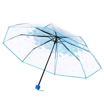 Cherry Flower Transparent Umbrella Anti-UV 3 Fold Clear Sun Rain Umbrella Paraguas Plegable Mujer Women Girls Sakura Umbrella