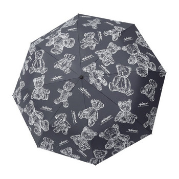 Χαριτωμένο Cartoon Bear Αυτόματη ομπρέλα Rain Women Uv Αντιανεμική φορητή φορητή τρίπτυχη μαύρη επίστρωση Κορίτσι Πτυσσόμενη ομπρέλα ταξιδιού για ήλιο