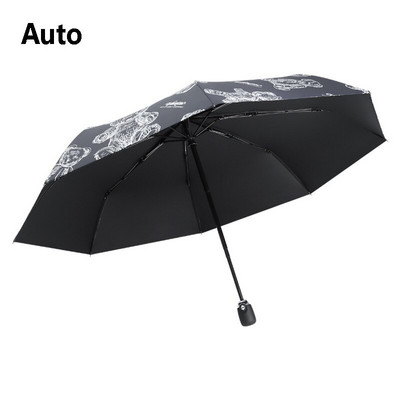 Mielas animacinis meškiukas automatinis skėtis nuo lietaus moteriškas UV spindulių vėjui atsparus nešiojamas trijų sulankstomų juodos dangos mergaičių sulankstomas saulės kelionių skėtis