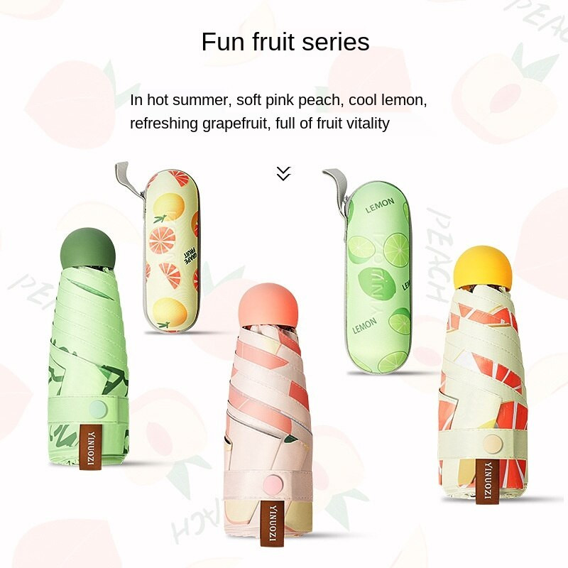 Mažas mados sulankstomas skėtis nuo lietaus vaisių vyriškas kišeninis saulės skėčiai nuo UV spindulių apsaugantis vandeniui atsparus nešiojamas kelioninis skėtis