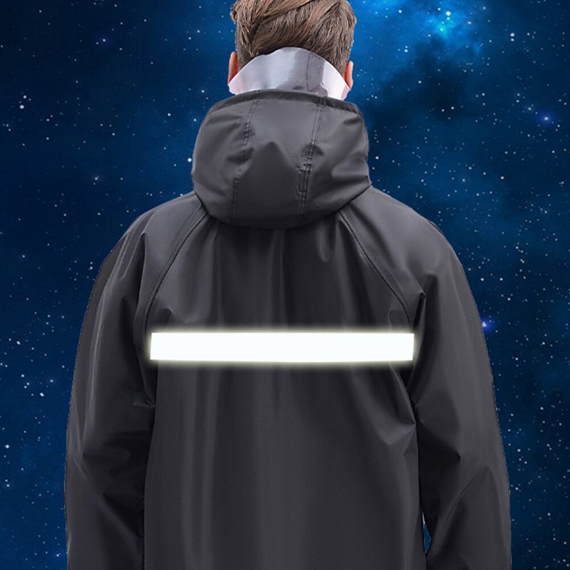 Fekete divatos felnőtt vízálló hosszú esőkabát női férfi esőkabát kapucnis szabadtéri túrázáshoz utazáshoz horgászathoz hegymászáshoz vastagított