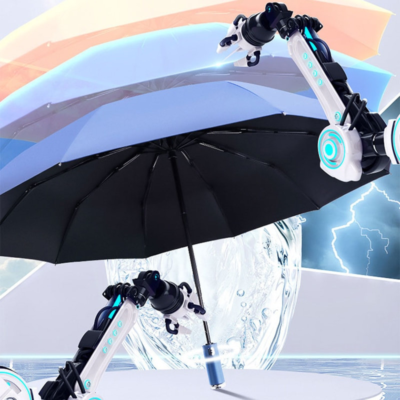Plne automatický vstavaný reflexný LED svetelný dáždnik, trojnásobný skladací dáždnik, 10 cestovných dáždnikov, vetruodolný dáždnik, osvetlenie dáždnika do dažďa
