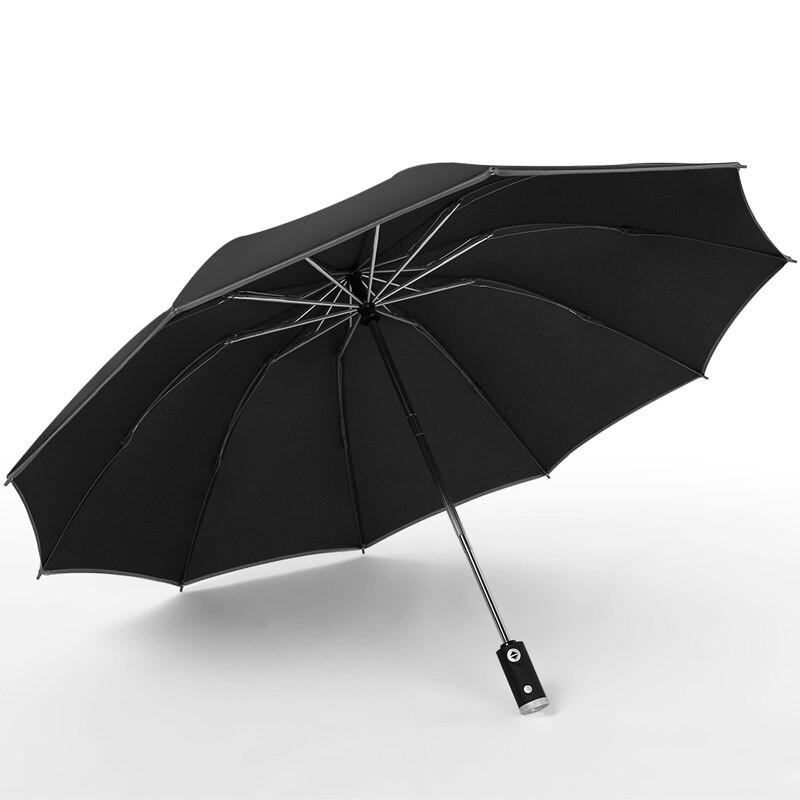 Automatický dáždnik s reflexným pruhom, spätným LED svetlom, trojrozmerný, obrátený, 10 rebier, bez batérie