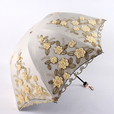 Дъждовен чадър с дантелени цветя Дамски сгъваеми двуслойни черни чадъри с анти UV чадър Женски сватбени чадъри Направи си сам