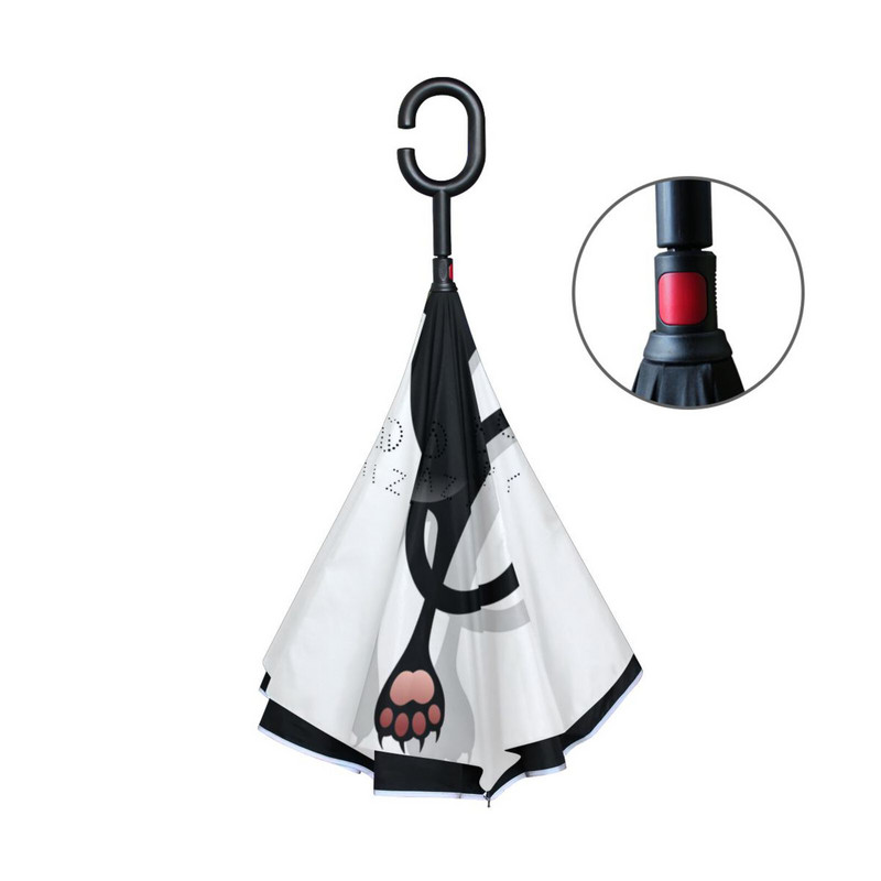 Dáždnik s dlhým uchom, vetruodolný, proti dažďu, pre ženy a mužov, s mačacím motívom, škrabaním do auta, dvojvrstvový, obrátený, samostojaci