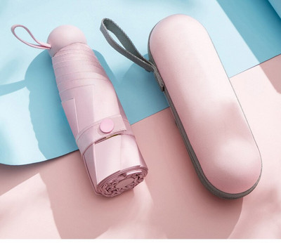 Päťdielny slnečník, ochrana pred slnkom, skladací slnečník s UV žiarením, dámsky slnečník, dáždnik, dvojúčelový, kapsulový, kompaktný, prenosný, vreckový