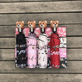 Umbrelă de femeie cu 3 pliante automată creativă Mâner de urs drăguț Acoperire neagră anti-UV Umbrelă de protecție solară Umbrelă de soare Umbrelă însorită